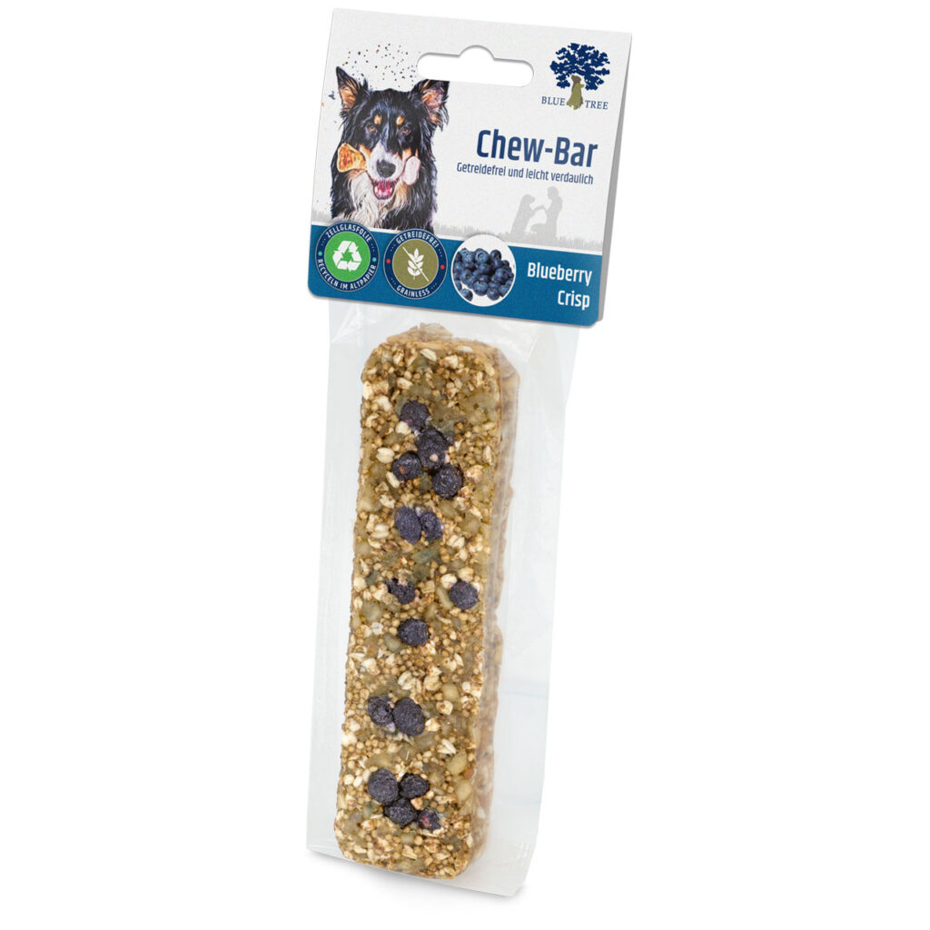 BLUE TREE CHEW BAR BLUEBERRY CRISP ΜΕ ΔΕΡΜΑ ΒΟΔΙΝΟΥ, ΜΥΡΤΙΛΑ & ΑΡΩΝΙΑ GRAIN FREE (6*50gr.)