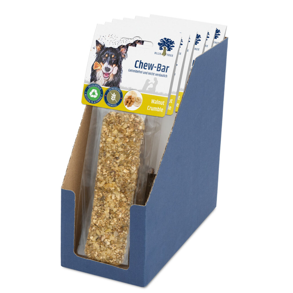 BLUE TREE CHEW BAR WALNUT CRUMBLE ΜΕ ΔΕΡΜΑ ΒΟΔΙΝΟΥ, ΚΑΡΥΔΙΑ & ΜΠΑΝΑΝΑ GRAIN FREE (6*50gr.)