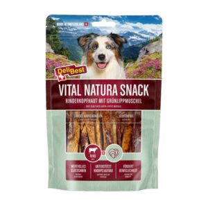 DELIBEST DOG VITAL NATURA SNACK- ΔΕΡΜΑ ΚΕΦΑΛΗΣ ΒΟΔΙΝΟΥ ΜΕ ΠΡΑΣΙΝΟ ΧΕΙΛΙΚΟ ΜΥΔΙ (6*200g.) GRAIN FREE