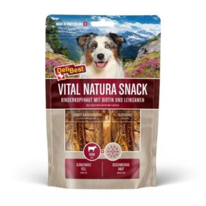 DELIBEST DOG VITAL NATURA SNACK- ΔΕΡΜΑ ΚΕΦΑΛΗΣ ΒΟΔΙΝΟΥ ΜΕ ΒΙΟΤΙΝΗ & ΛΙΝΑΡΟΣΠΟΡΟ (6*200g.)GRAIN FREE