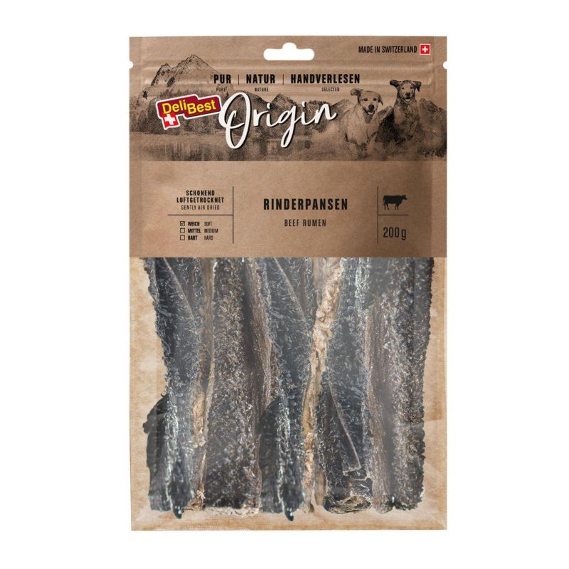 DELIBEST DOG ORIGIN ΜΟΝΟΠΡΩΤΕΪΝΙΚΟ SNACK 100% ΜΟΣΧΑΡΙΣΙΟ ΣΤΟΜΑΧΙ / ΠΑΤΣΑΣ (5*300g.) GRAIN FREE